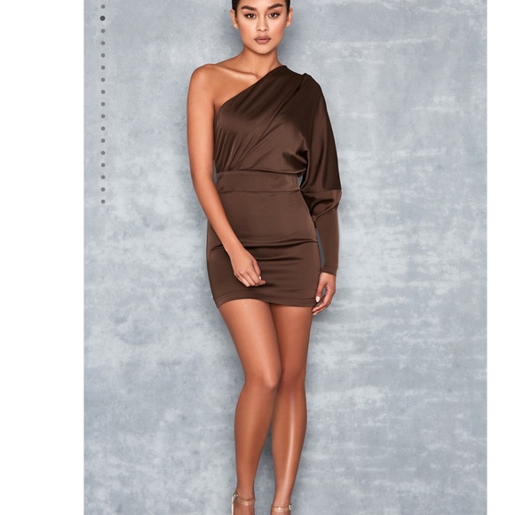 Mistress Rocks, 'Award Ceremony' Dark Khaki One Sleeve Drape Dress, Size XS - Picture 3 of 12